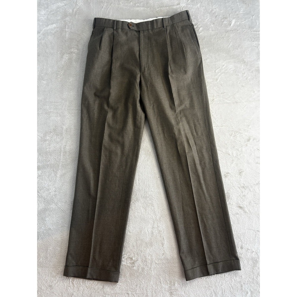 Brooks Brothers 346 Dress Pants Mens 38x34 Brown Wool Pleated Cuffed Trousers - Picture 2 of 5